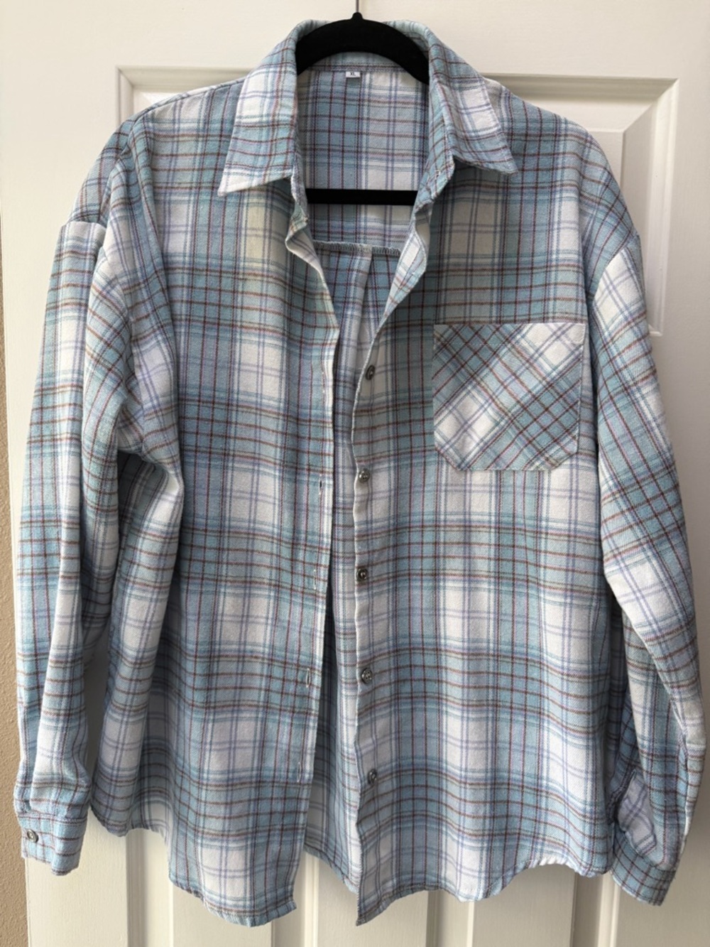 Like New Light Blue Plaid Button-Down Shirt - Women's Relaxed Fit